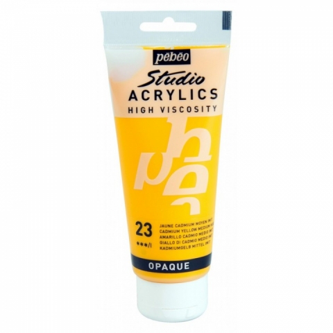 Culori acrilice Studio High Viscosity, Pebeo, 100ml, Medium Cadmium Yellow 23
