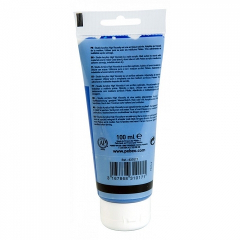 Culori acrilice Studio High Viscosity, Pebeo, 100ml, Phthalocyanine Blue 17