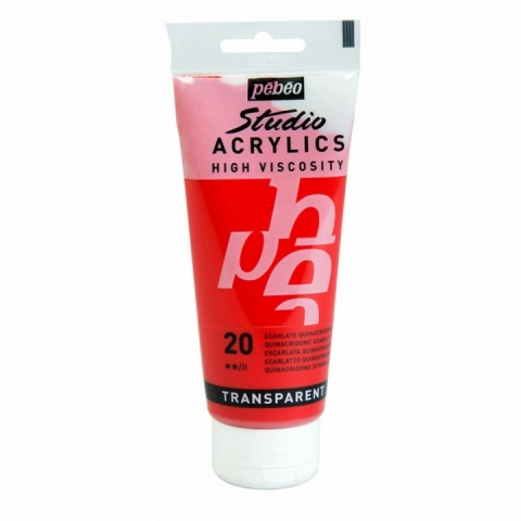 Culori acrilice Studio High Viscosity, Pebeo, 100ml, Quinacridone Scarlet 20