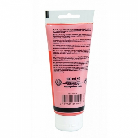 Culori acrilice Studio High Viscosity, Pebeo, 100ml, Transparent Vermilion 19
