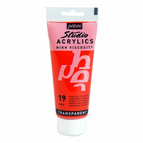 Culori acrilice Studio High Viscosity, Pebeo, 100ml, Transparent Vermilion 19