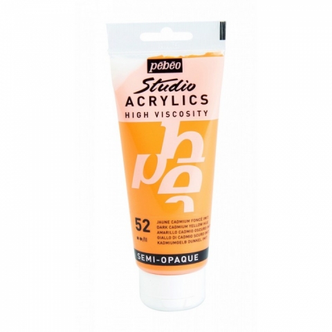 Culori acrilice Studio High Viscosity, Pebeo, 100ml, dark Cadmium Yellow hue 52