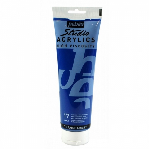 Culori acrilice Studio High Viscosity, Pebeo, 250ml, Phthalocyanine Blue 17