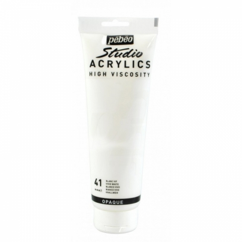 Culori acrilice Studio High Viscosity, Pebeo, 250ml, Vivid White 41