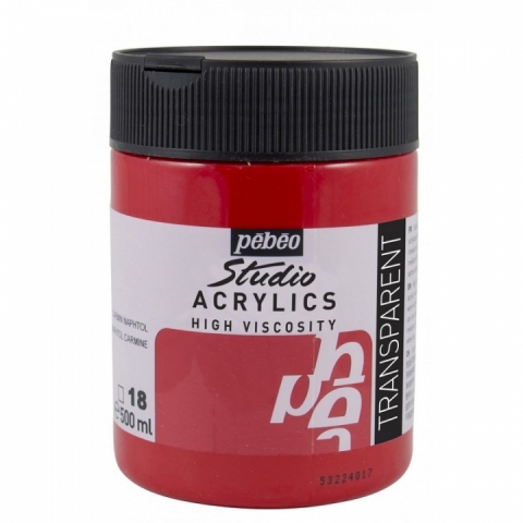 Culori acrilice Studio High Viscosity, Pebeo, 500ml, Naphtol carmine 18