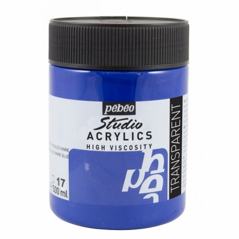 Culori acrilice Studio High Viscosity, Pebeo, 500ml, Phthalocyanine blue 17