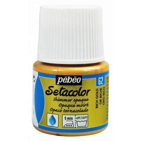 Culori pentru textile Setacolor Opaque Shimmer Pebeo, 45ml, Rich gold 62