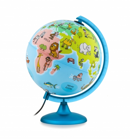 Glob pamantesc iluminat ilustrat Mappa&Mondo 25 cm cu animale si harta colorabila, cu baterii