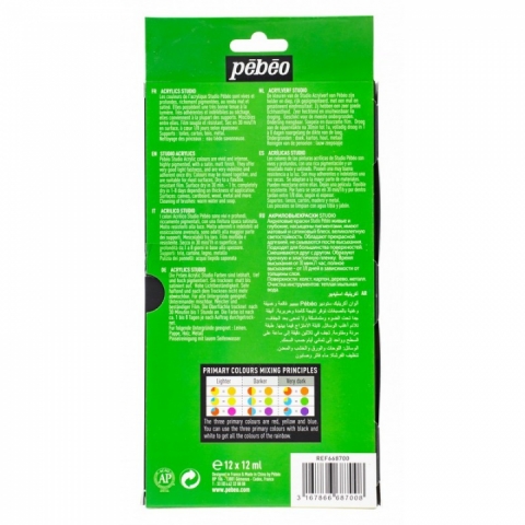 Set 12 culori acrilice x 12ml, Studio Pebeo