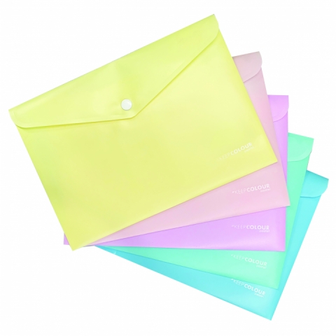 Set 5 mape cu buton format A5, diverse culori pastel